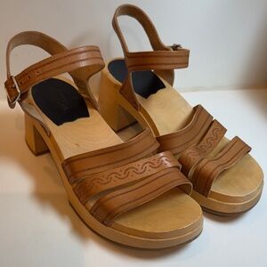 Swedish Hasbeens Tan Leather Mules